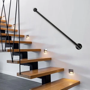 Iron Handrail Stair Railing Hand Rail Kit 4ft Indoor/Outdoor Black Wall-mounted - Picture 1 of 20