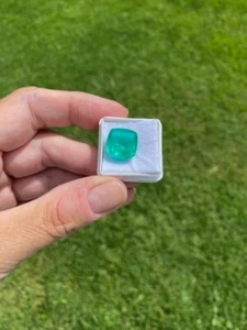 Natural certified Zambia Green Emerald TCW 9.87 Cushion shape Gemstone - Picture 1 of 9