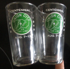 2 Union City Centennial 1849-1949 Glass "on the Line" Ohio Indiana *NICE un-used