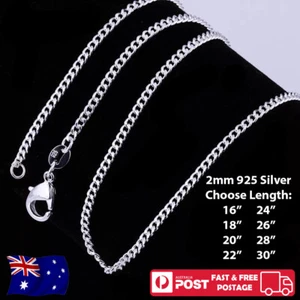 925 Sterling Silver 2mm Classic Curb Chain Necklace For Pendants - NEW - Picture 1 of 12