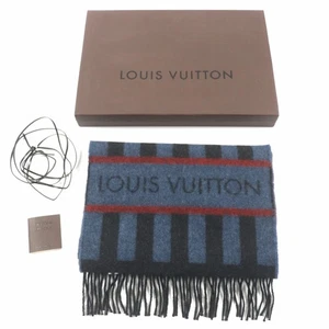 LOUIS VUITTON Echarpe Balloon Stripes Wool Angora Scarf M75365 Navy Gray UK - Picture 1 of 8