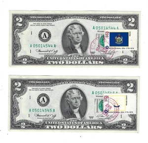 1976 $2 Federal Reserve Notes Stamped Consecutive Serial Numbers lot L5 - Picture 1 of 5