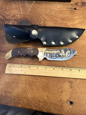 Faca rara rígida década de 1970 EUA Shaw-Leibowitz gravada 1773 Boston Tea Party com ouro - Imagem 1 de 4