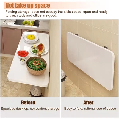 Space-Saving Foldable Solid Colour Wood Desk - Sleek White, Wall-Mounted Design - Image 1 of 4