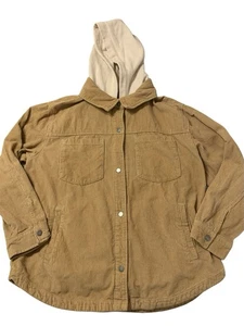 Hollister Jacke Damen Gr. XL beige khaki Cord Druckknopf Mantel Kapuze - Bild 1 von 11