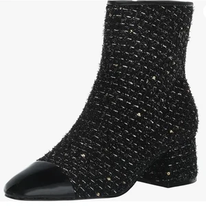 Steve Madden Talla 6 Eiffel Negro Tweed Botines Tacón Bloque Puntera Mujer - Imagen 1 de 13