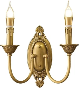 Wall Lamp Series, Retro Copper Wall Sconce, Vintage Candle LED Wall Light, Class - Picture 1 of 12