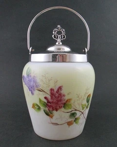 LILACS - Victorian BISCUIT cracker JAR - hp Opalware - Mt. Washington Glass Co. - Picture 1 of 9