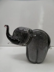 VINTAGE ART GLASS BLACK SILVER CASED ELEPHANT STATUE FIGURINE - Picture 1 of 8