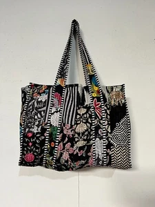 Indian Black Patchwork Quilted Shoulder Bag Women's Beach 100% Cotton Handbag US - Picture 1 of 8