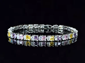 4mm Purple/Pink/Yellow Sapphire Crystal Tennis Bracelet VVS1 - Picture 1 of 4