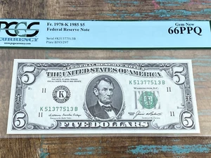 $5 1985 1978-K KA K-A Block Dallas FRN PCGS 66PPQ - GEM + - Picture 1 of 2