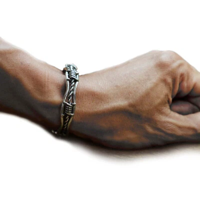 铁丝手镯手链男女通用纯银 925 哥特朋克垃圾自行车 — 第 1/4 张图片