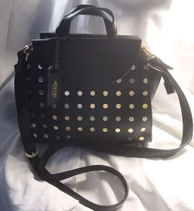 Kate Spade Saturday Mini “A” Satchel Cross Body Metallic Gold Dot Black Leather - Picture 1 of 21