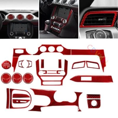 34Pcs Red Carbon Fiber Interior Full Set Cover Trim  For Ford Mustang 2015-2019 - Image 1 of 4