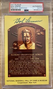 Bob Lemon Autographed Hall of Fame Plaque Card - Encapsulated Red Label PSA - Picture 1 of 2