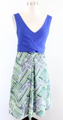HD in Paris Anthropologie Blue Green Geometric Stripe Printed A Line Dress Sz 6 - Image 1 of 4