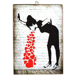 KUSTOM ART Cuadro Bansky Estilo Vintage Grabado Sobre Madera 18 x 25 cm. - Bild 1 von 2