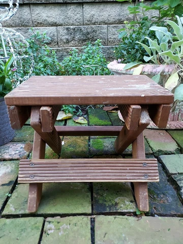 Vintage Fluted Wood Folding One Step Stool Plant Stand Rustic Spattered Paint Cover