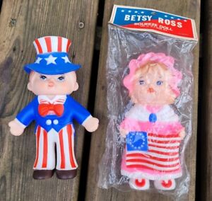Vtg 1975 Regent Baby Products Squeeze doll Squeek Toy Uncle Sam & Betsy Ross