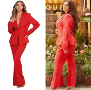 2PCS Women's Business Trouser Suit Red Blazer Suit Jacket Pants Outfit Set L - Picture 1 of 1