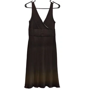 J.Crew Brown Gauze V-Neck Knee Length Dress Zipper Womens M Goblencore - Picture 1 of 11
