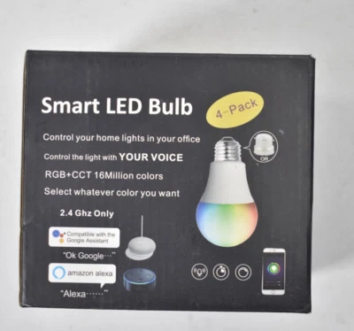 Smart LED Light Bulbs Color Changing 4 Pack Wifi Bluetooth Compatible E26 A19 - Image 1 of 4