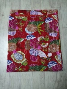 Handmade Fruit Print Quilt Decorative Indian Blanket Kantha Bedspread Bedroom - Bild 1 von 4