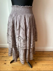 Ewa I Walla Gold Label 100% Cotton 2 Layered Grey Skirt With Broderie Anglais OS - Picture 1 of 15