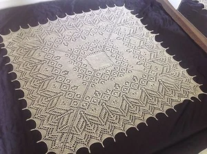 HANDKNITTED BABY SHAWL/BLANKET SHETLAND LACE pure wool 50”x48” - Picture 1 of 6