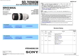 SONY SEL70200GM Camera Lens Service Repair Manual Bilingual PDF NO WATERMARK - Picture 1 of 3