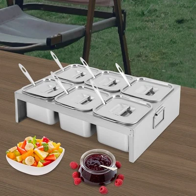 6-Container Pizza Topping Station, Stainless Steel Condiment Containers - Image 1 of 4