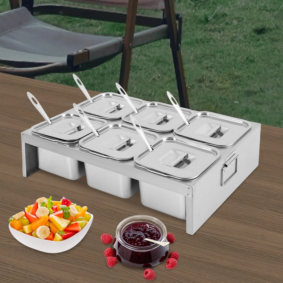 6-Container Pizza Topping Station, Stainless Steel Condiment Containers - Image 1 of 4