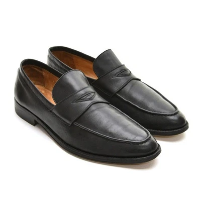 Men Barneys New York 1596 Modern Penny Loafers 10 M Black Leather Slip On Shoes - Image 1 of 4