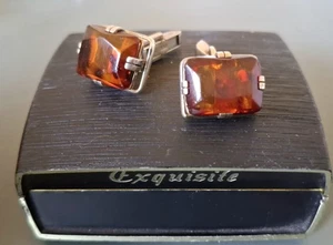 Original Art Déco Silber 830 Bernstein Manschettenknöpfe Herren Schmuck Rechteck - Bild 1 von 19