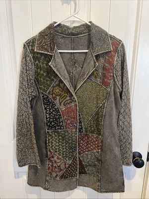 Chaqueta Blazer Boho Perejil Y Salvia Reversible Lagenlook S  Foto 1 de 4