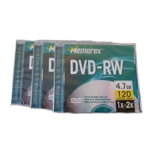 3 NEW Memorex DVD-RW 4.7GB 120 Min. Video 1x-2x PC Home Video Use - Picture 1 of 2