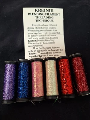 Lot of 6 Kreinik Metallic Thread Red Purple Pink Blue etc. - Image 1 of 4
