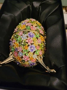 Karen Kopal Large Foral.cutout Rhinestone Multicolored Egg Trinket Box - Picture 1 of 5