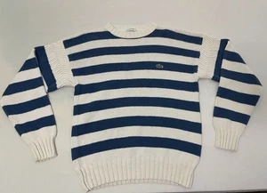 Suéter de punto a rayas Izod Lacoste para hombre grande vintage blanco azul tejido pesado - Imagen 1 de 5