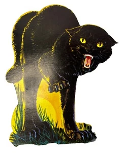 Vintage Halloween Decoration Black Cat Eureka USA Die Cut Hissing Panther 1960s - Picture 1 of 16