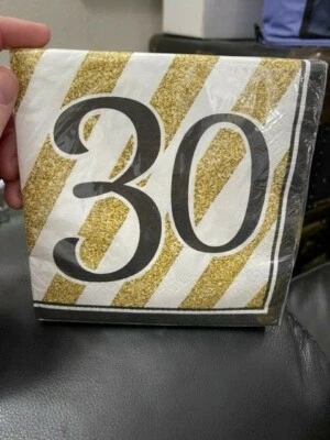 Black and Gold 30th Birthday Lunch Napkins Paper 16ct New!!! - Image 1 of 2