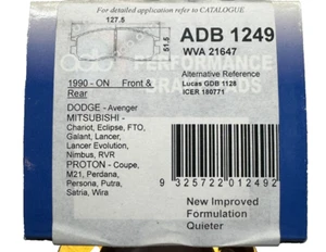 ADB FRONT / REAR BRAKE PAD ADB1249 for MITSUBISHI 1990-on FTO GALANT LANCER EVO - Picture 1 of 4