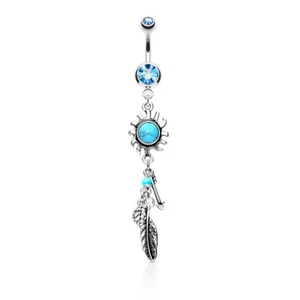 14 Gauge 3/8" Synthetic Turquoise Centered Tribal Sun Belly Button Ring B568 - Picture 1 of 3