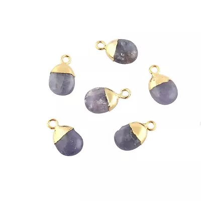 Dainty Natural Amethyst Gemstone Brass DIY Single Bail Connector Lot of 6 Pcs - Image 1 of 4