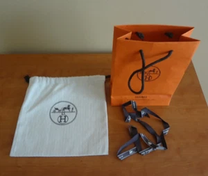 HERMES LEER orange kleine Papier-Geschenktüte + creme Staub-Aufbewahrungsbeutel + Band - Bild 1 von 5