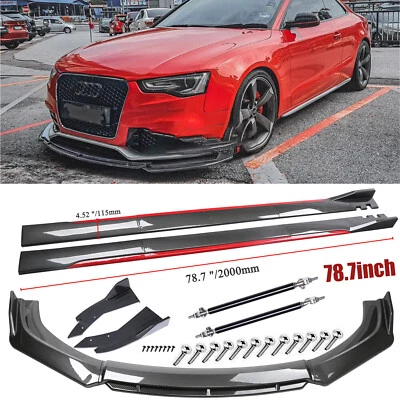 Front Rear Bumper Lip For Audi A5 A6 A7+78.7"Side Skirt Extension Carbon Fiber - Изображение 1 из 4