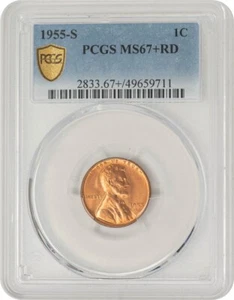 1955-S Lincoln Cent 1c MS67+RD PCGS Secure 948401-34 - Picture 1 of 4