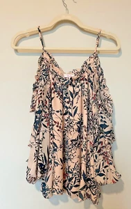 PARKER SzM COLD SHOULDER LONG SLEEVE FLORAL TOP PINK - Picture 1 of 9
