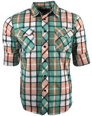 Camisa de hombre RAW STATE AFFLICTION con botones manga larga ropa exterior verde Foto 1 de 4
